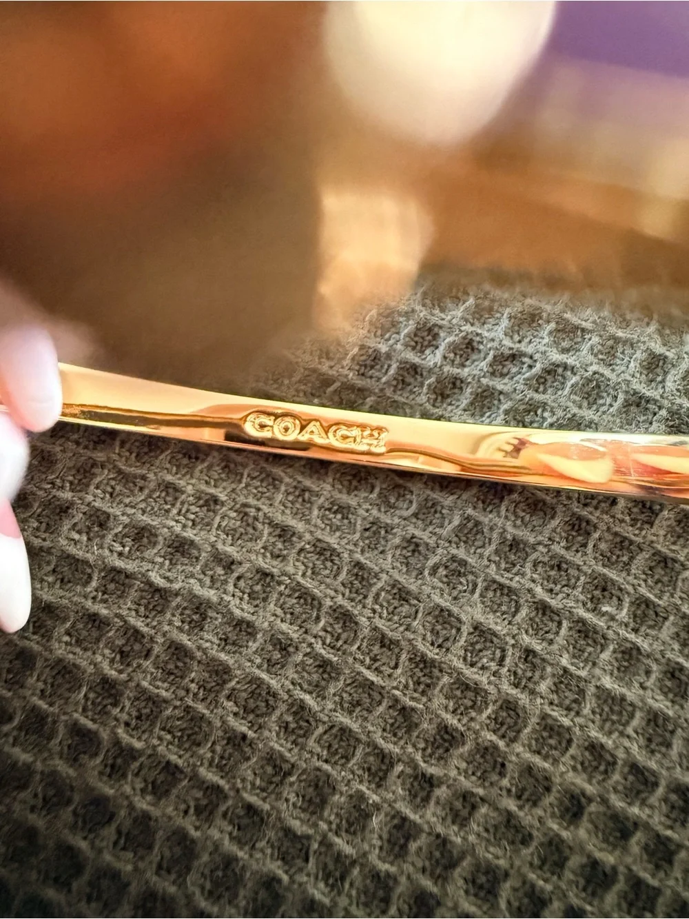 COACH Nia Floral Bracelet Gold-Tone Bangle with Lavender Enamel Flower Accent
